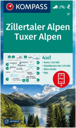 Kompass Wandelkaart 37 Zillertaler Alpen, Tuxer Alpen