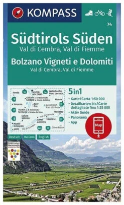 Kompass Wandelkaart 74 Südtirols Süden, Bolzano Vigneti E Dolomiti