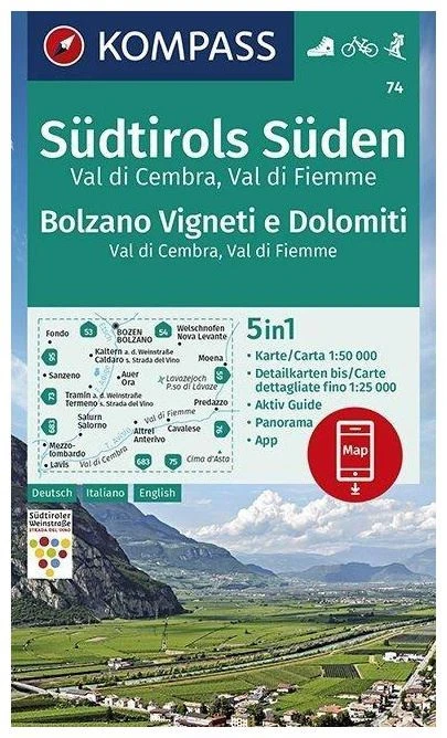 Kompass Wandelkaart 74 Südtirols Süden, Bolzano Vigneti E Dolomiti 3 Kompass Wandelkaart 74 Südtirols Süden, Bolzano Vigneti E Dolomiti